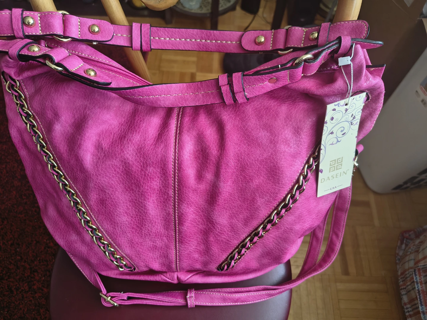 Fuschia pink shoulder bag  with long and short handles New - photo 2