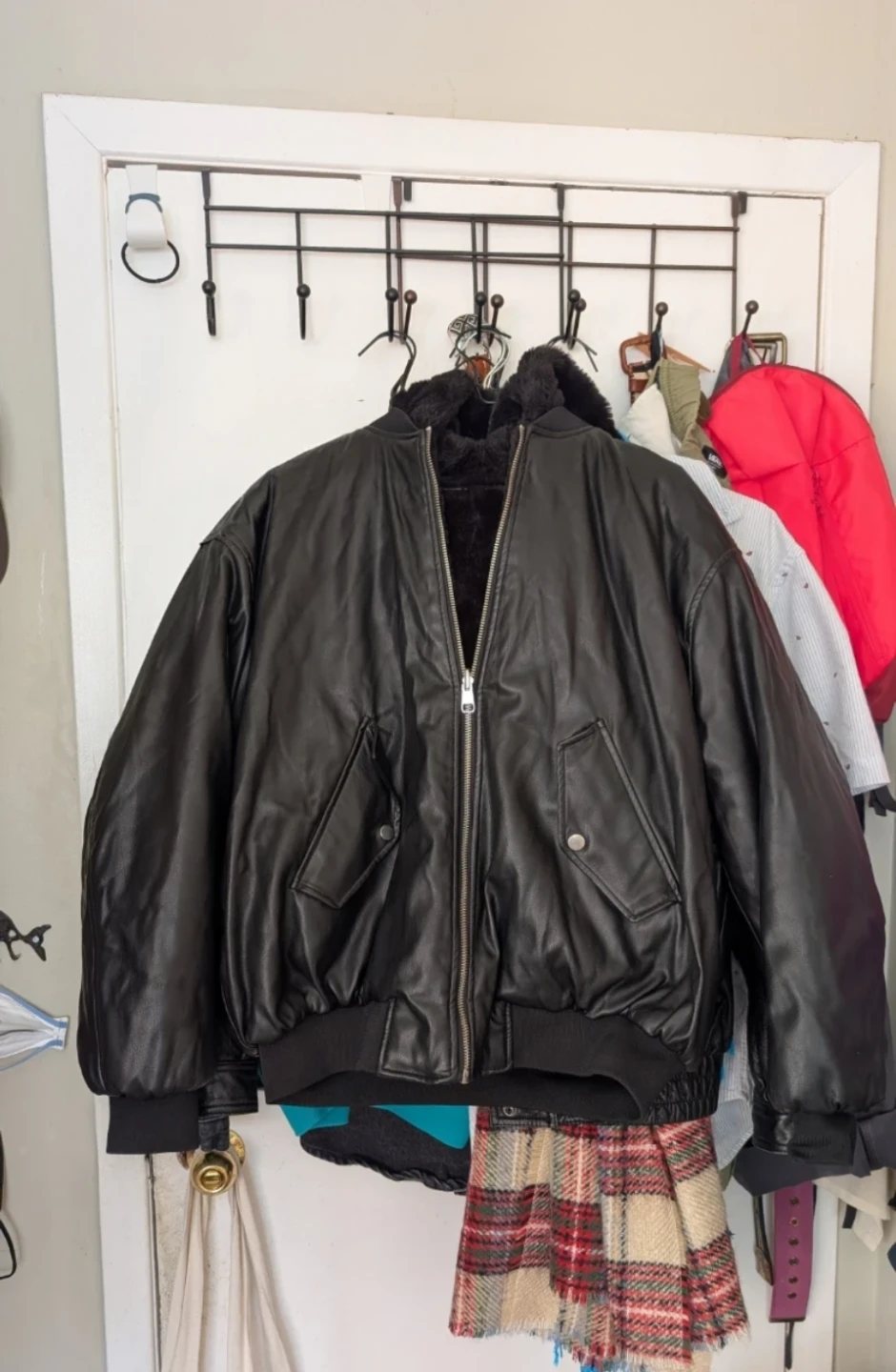 Zara Black Double Sided Faux Leather Bomber Jacket
