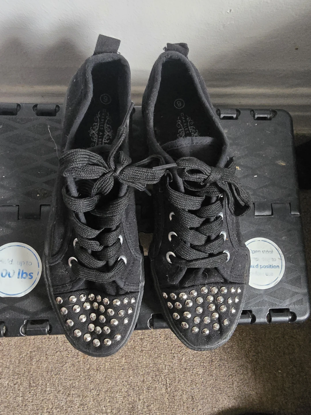 Charles Albert Black Studded Canvas Sneakers - Size 6 - photo 5