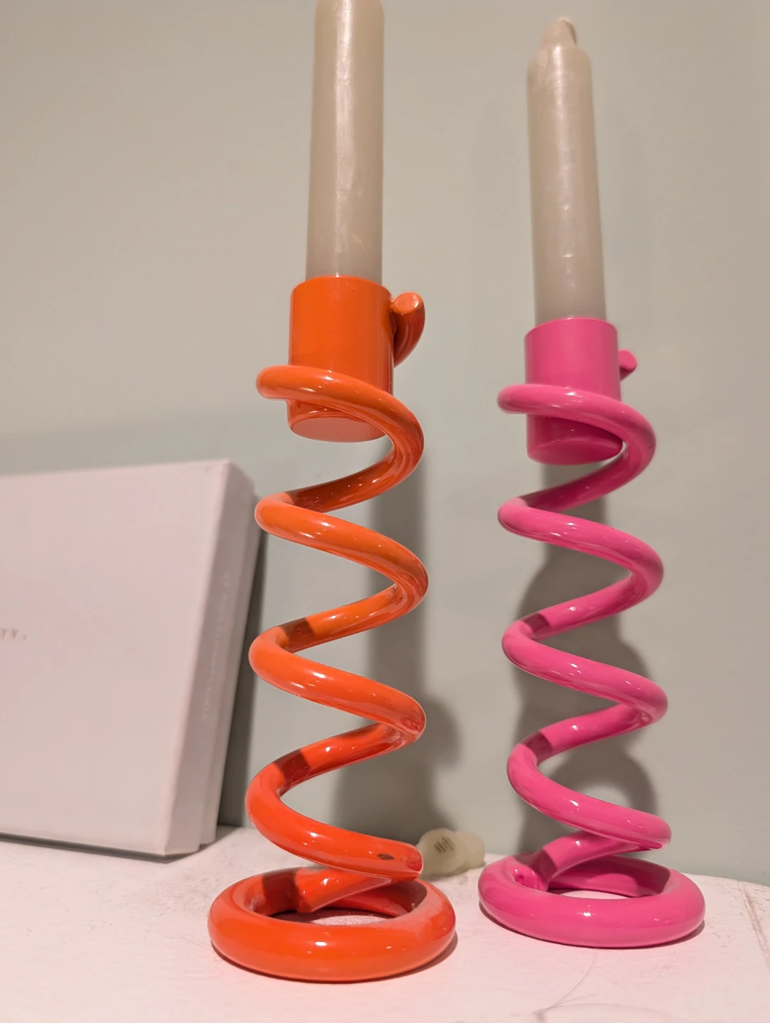 Spiral Candlestick Holders - Orange and Pink