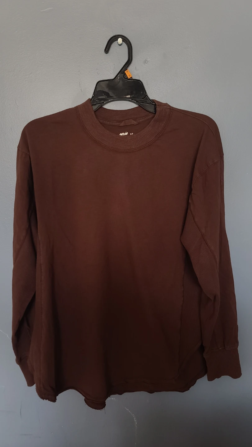 Aerie Brown Distressed Long-Sleeve Shirt (Small) 🏆