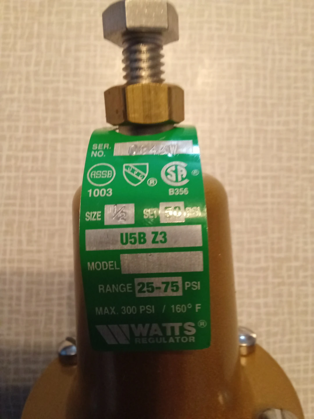 Watts Water Pressure Reducing Valve U5B Z3 1/2" - photo 2
