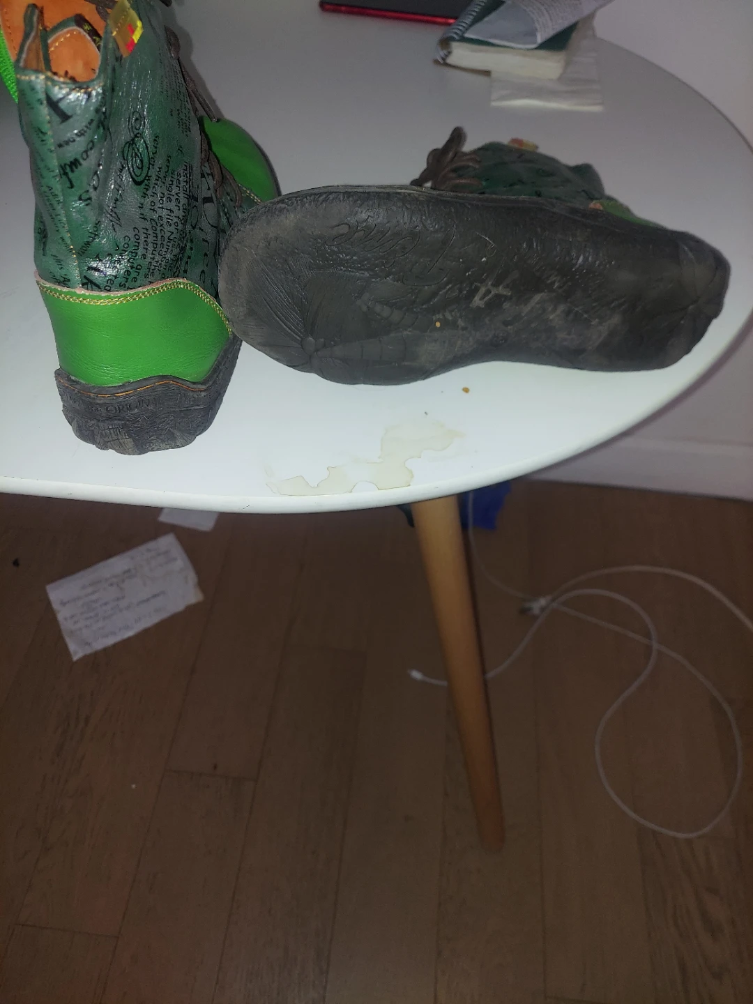 Green Leather Boots with Text Print - photo 4