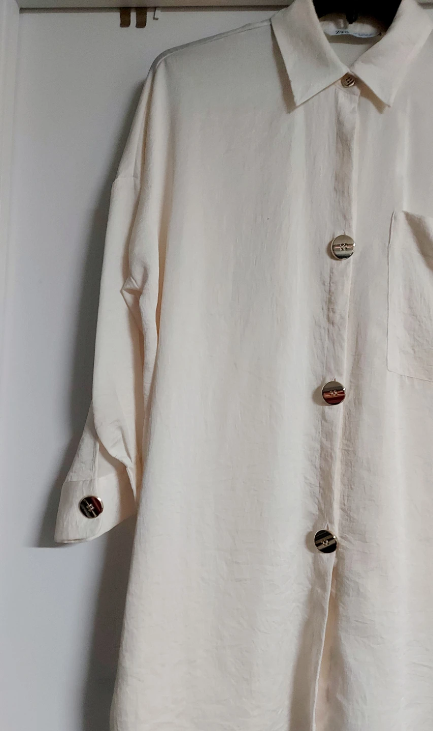 ZARA Women's Cream Long Sleeve Button-Up Shirt - photo 4