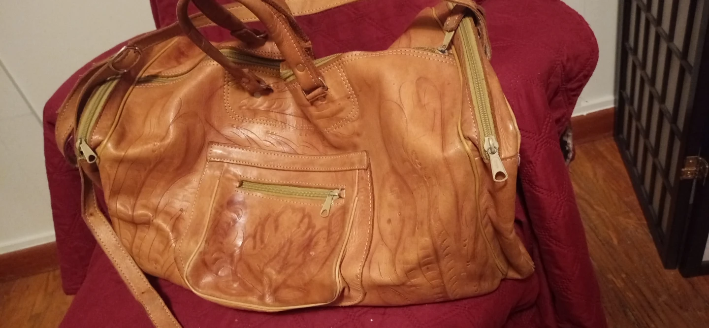 Brown Leather Duffel Bag with Embossed Design - photo 3