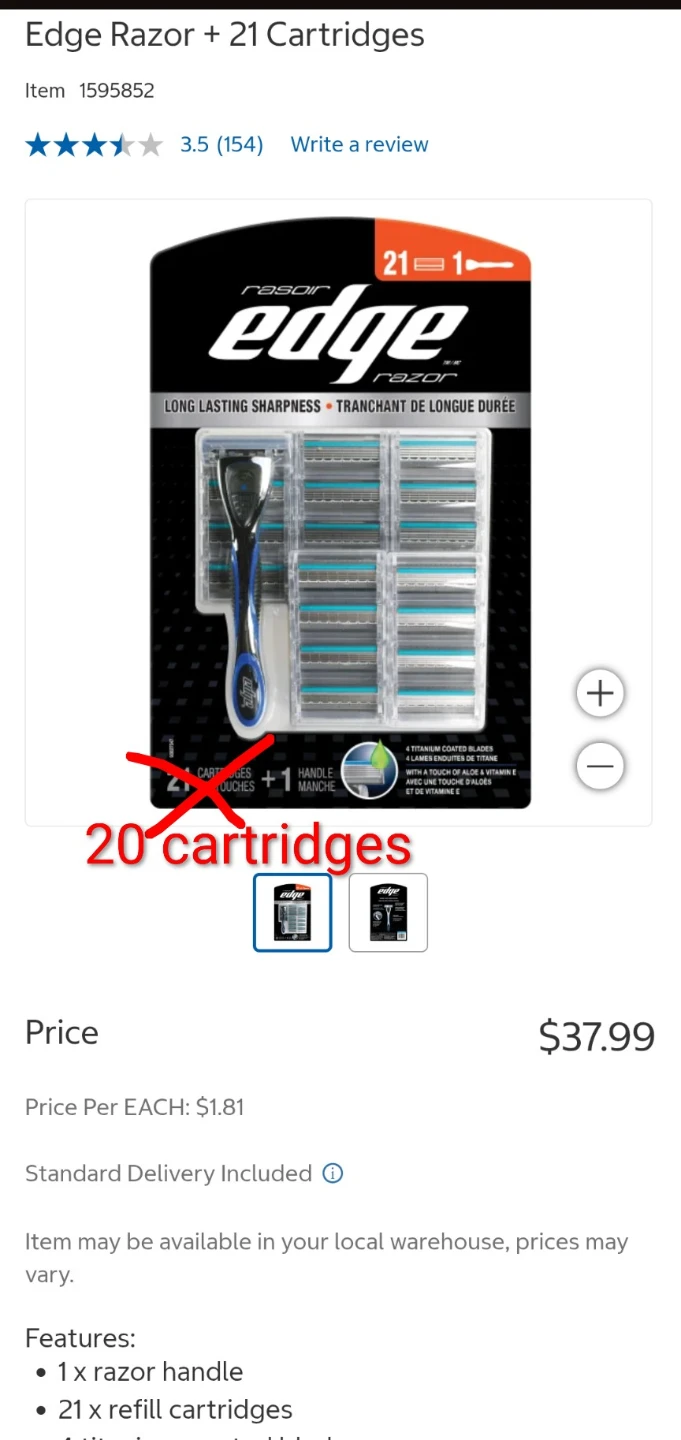 Edge Razor Handle + 20 Refill Cartridges