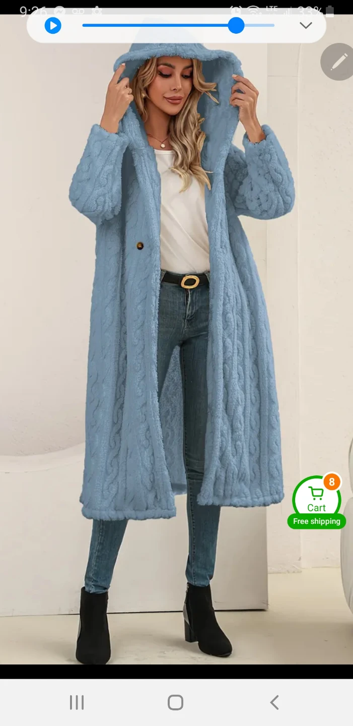 Hand knit plush coat with hood