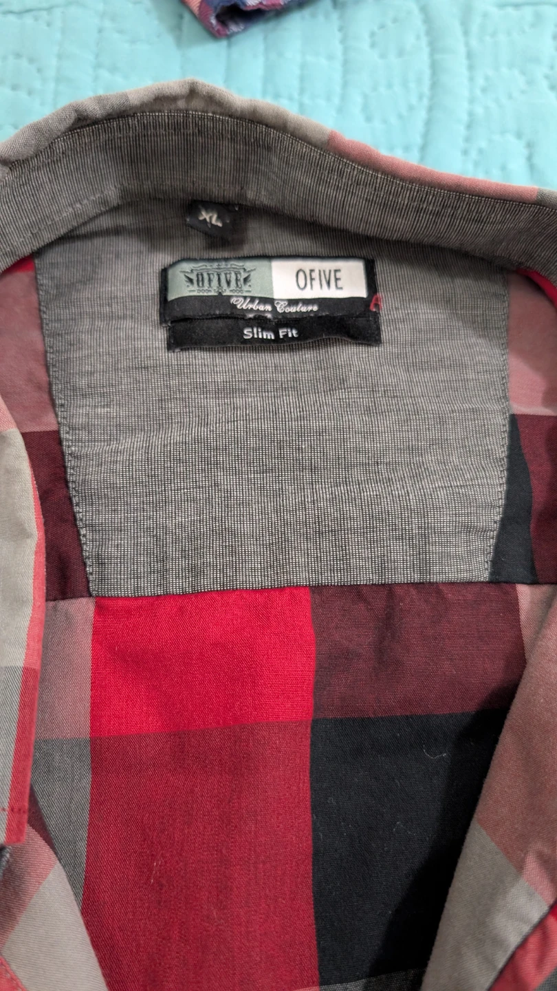 OFIVE Red Black Plaid Slim Fit Button-Up Shirt XL - photo 2