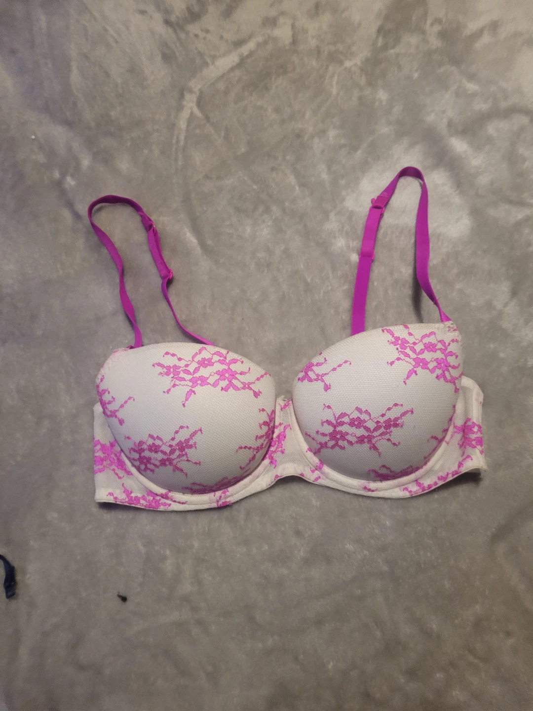 Women's White Pink Floral Bra