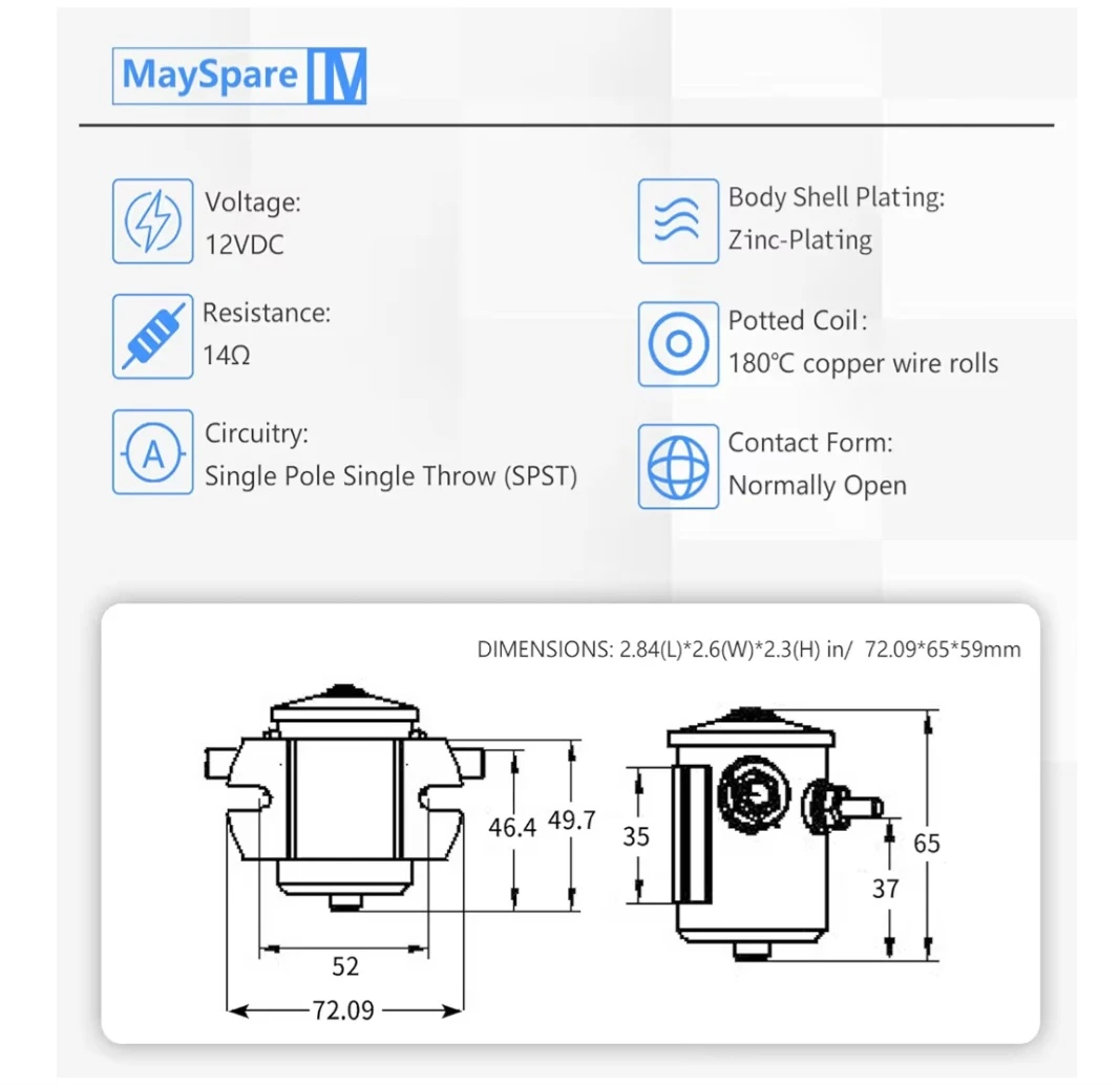 MaySpare Auto Relay 100A to 300A  12V Solenoid Relay 3 Terminal - photo 2