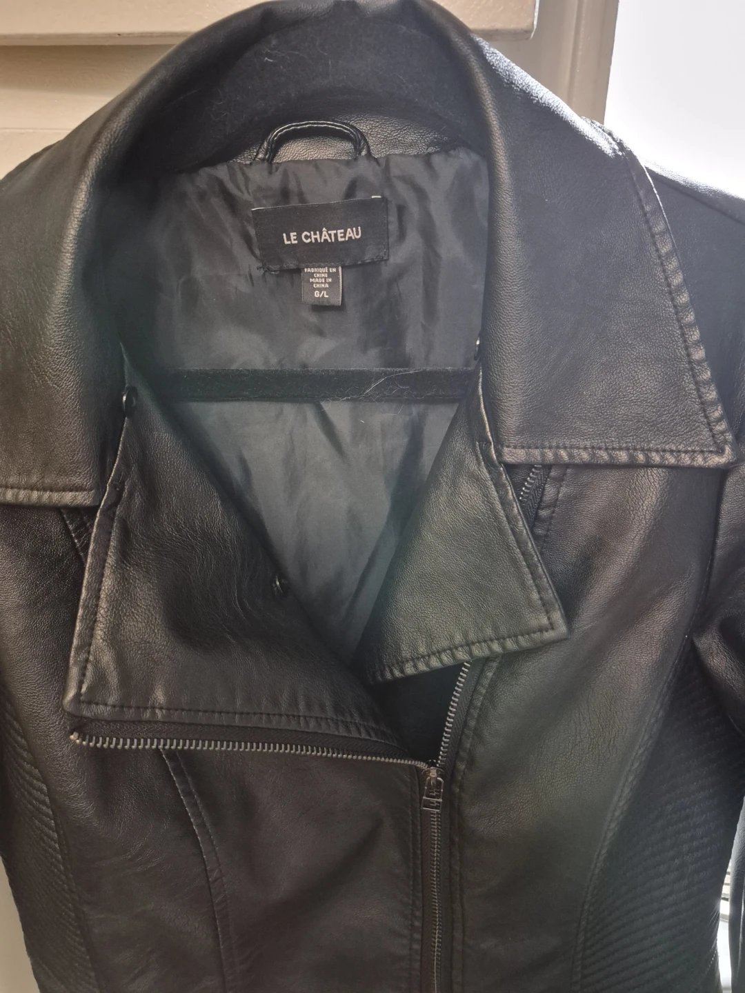 Le Château Black Faux Leather Moto Jacket Size L - photo 2