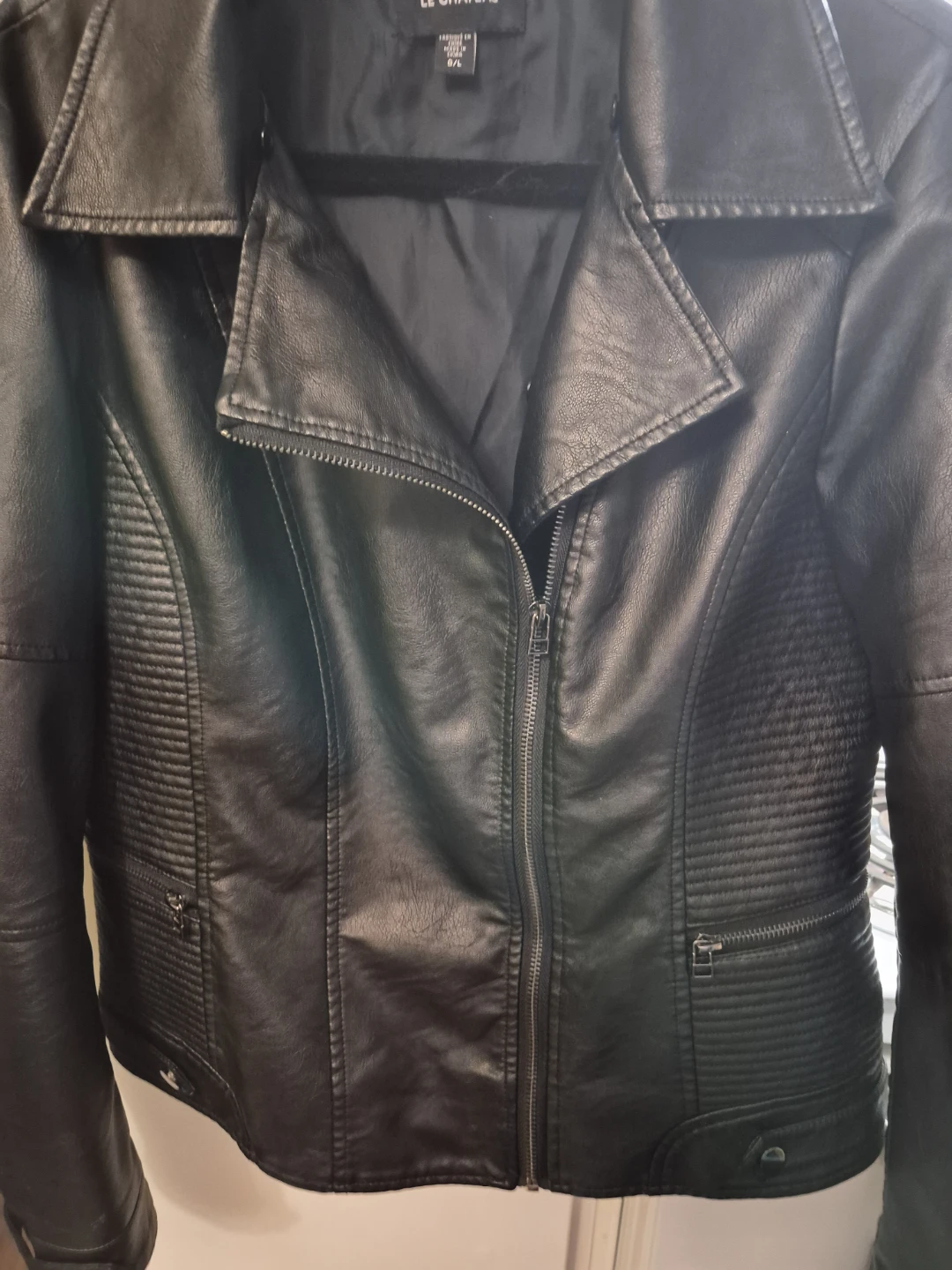 Le Château Black Faux Leather Moto Jacket Size L - photo 4