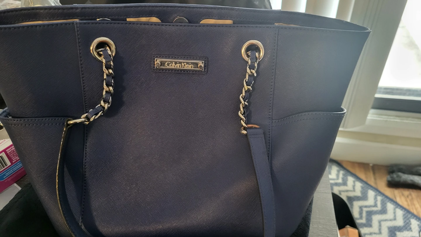 Calvin Klein Navy Blue Tote Bag with Chain Detail