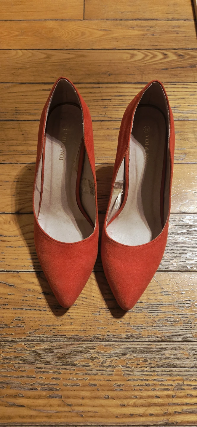 Coral Red Suede Pointed Toe Heels