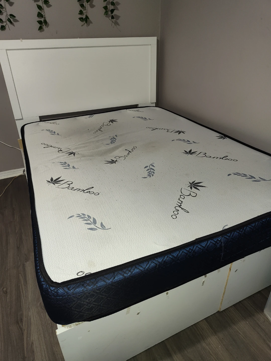 White Double Bed Frame with Drawers and Bamboo Mattress