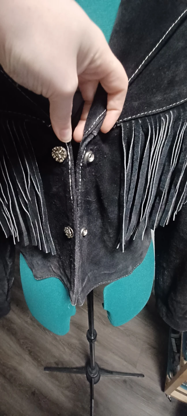 Black Suede Fringe Jacket-Vintage - photo 4