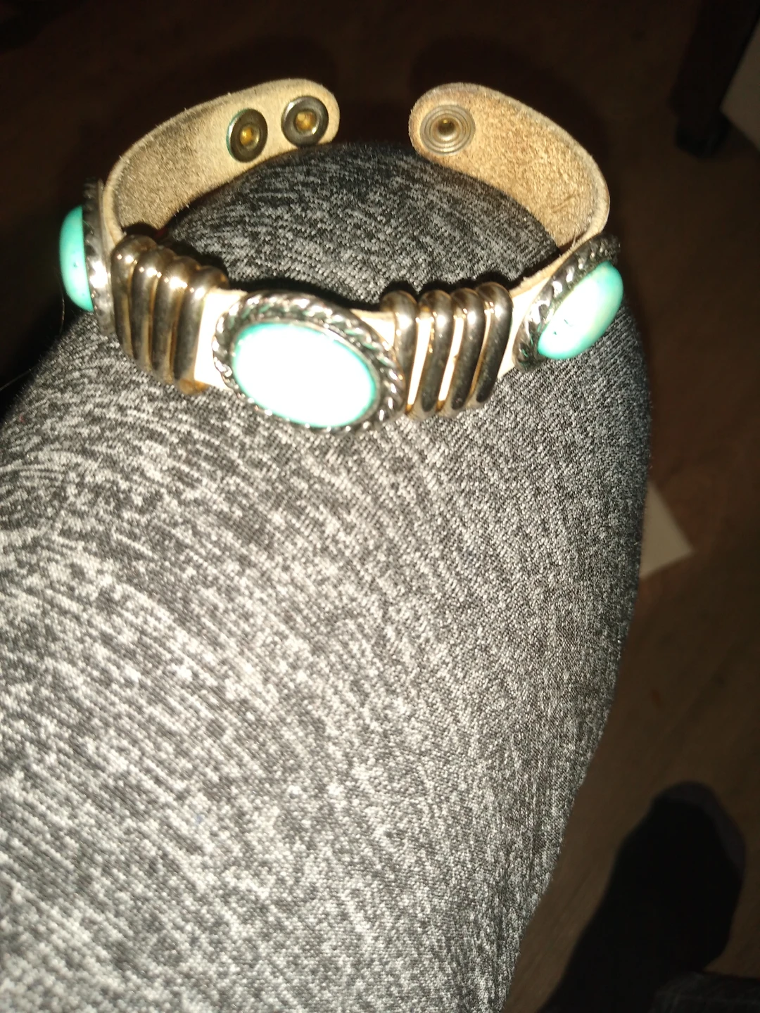 Vintage leather and turquoise bracelet - photo 3
