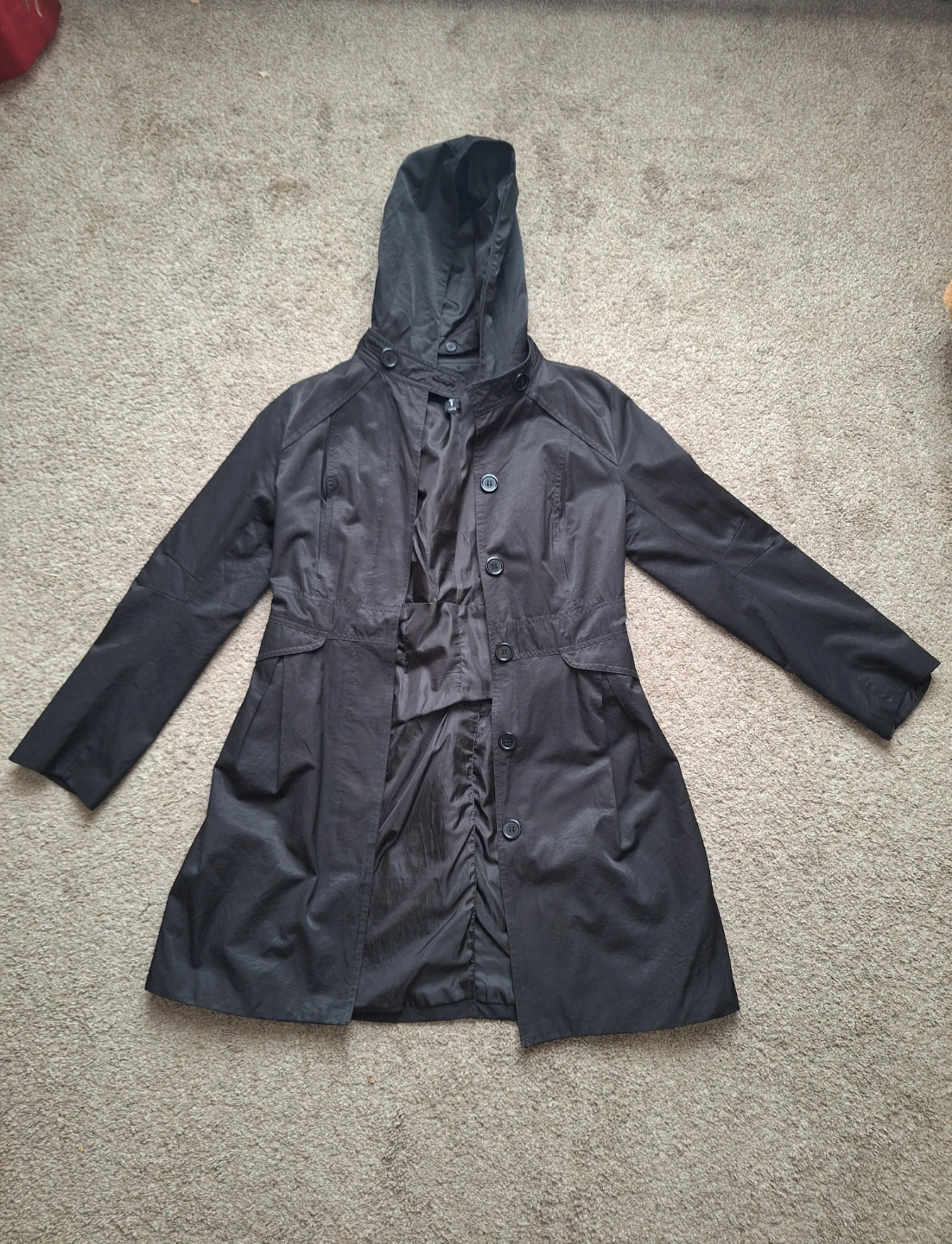 Women’s Black Hooded Trench-Style Coat