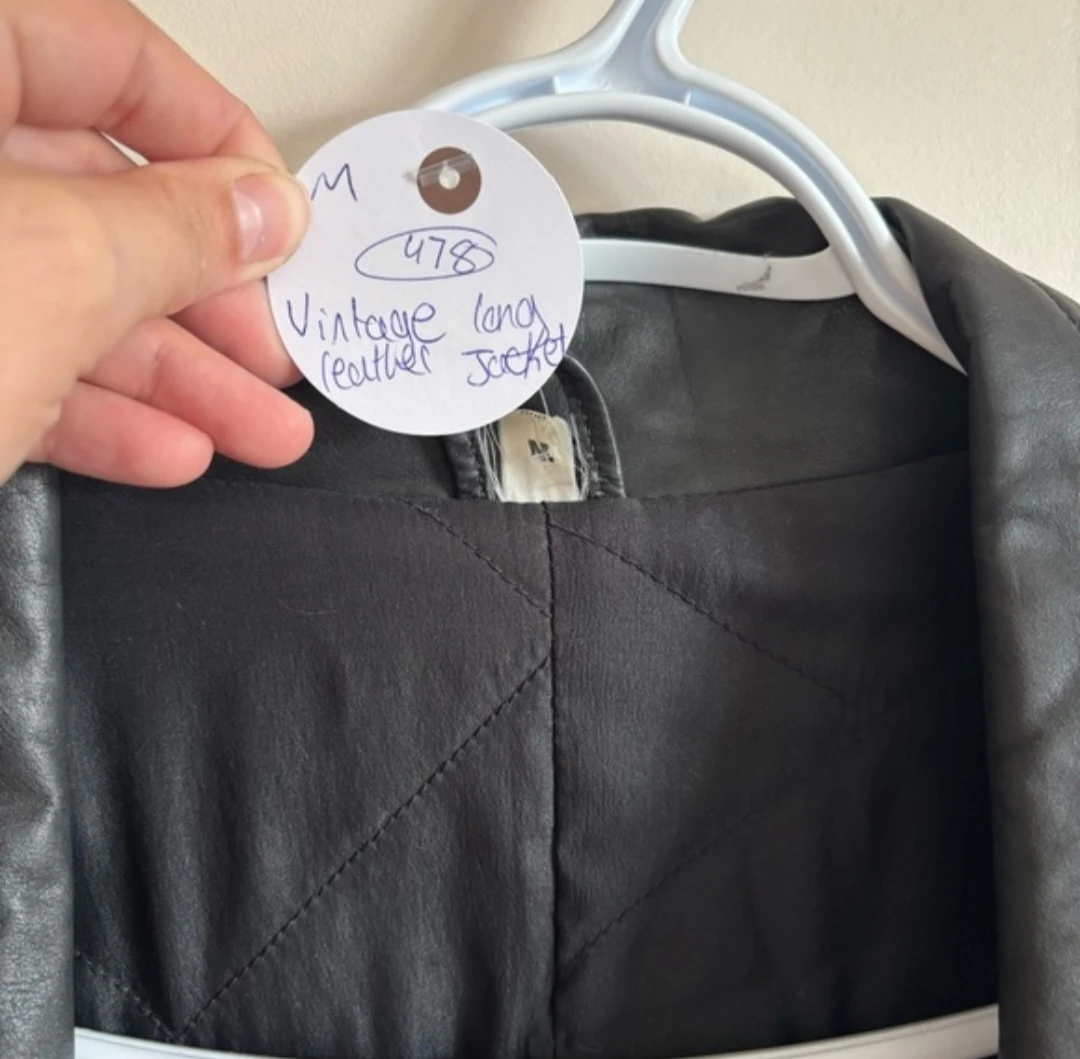 Vintage Black Leather Long Jacket - Size XL - photo 3