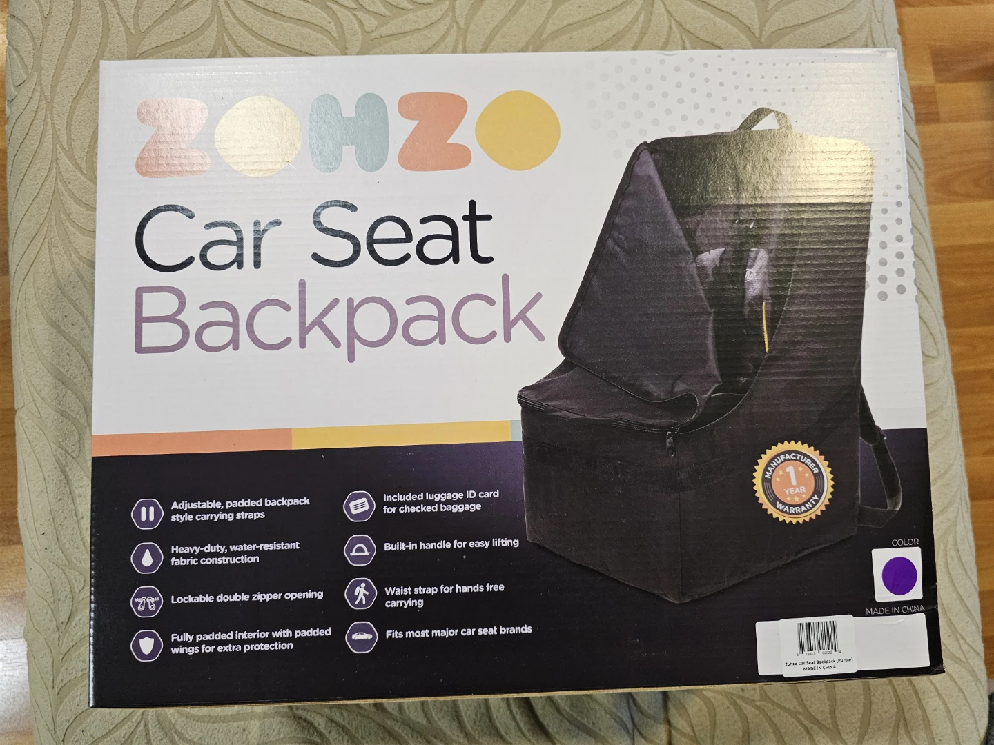 Zohzo Adjustable Padded Car Seat Backpack - Purple 🥕 - photo 2