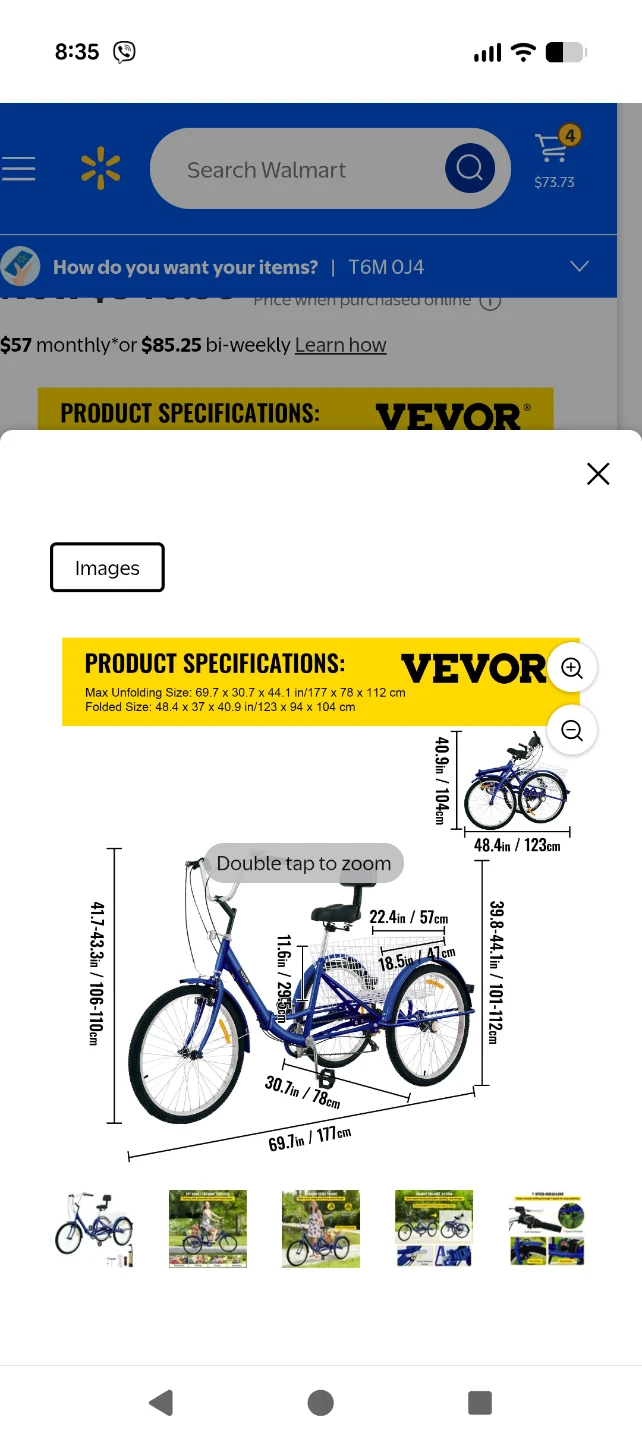 VEVOR Foldable Adult Tricycle 24" 7-Speed 3 Wheel Bike Blue - photo 3