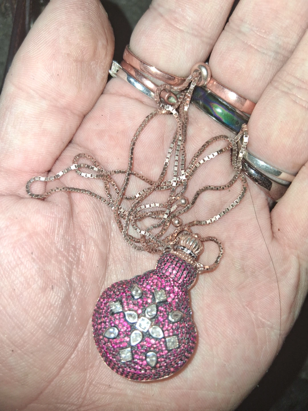 Pink Gemstone Bottle Pendant Necklace