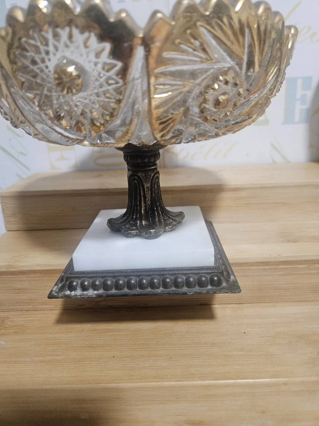 Ornate Crystal Pedestal Dish with Gold Accents - photo 3