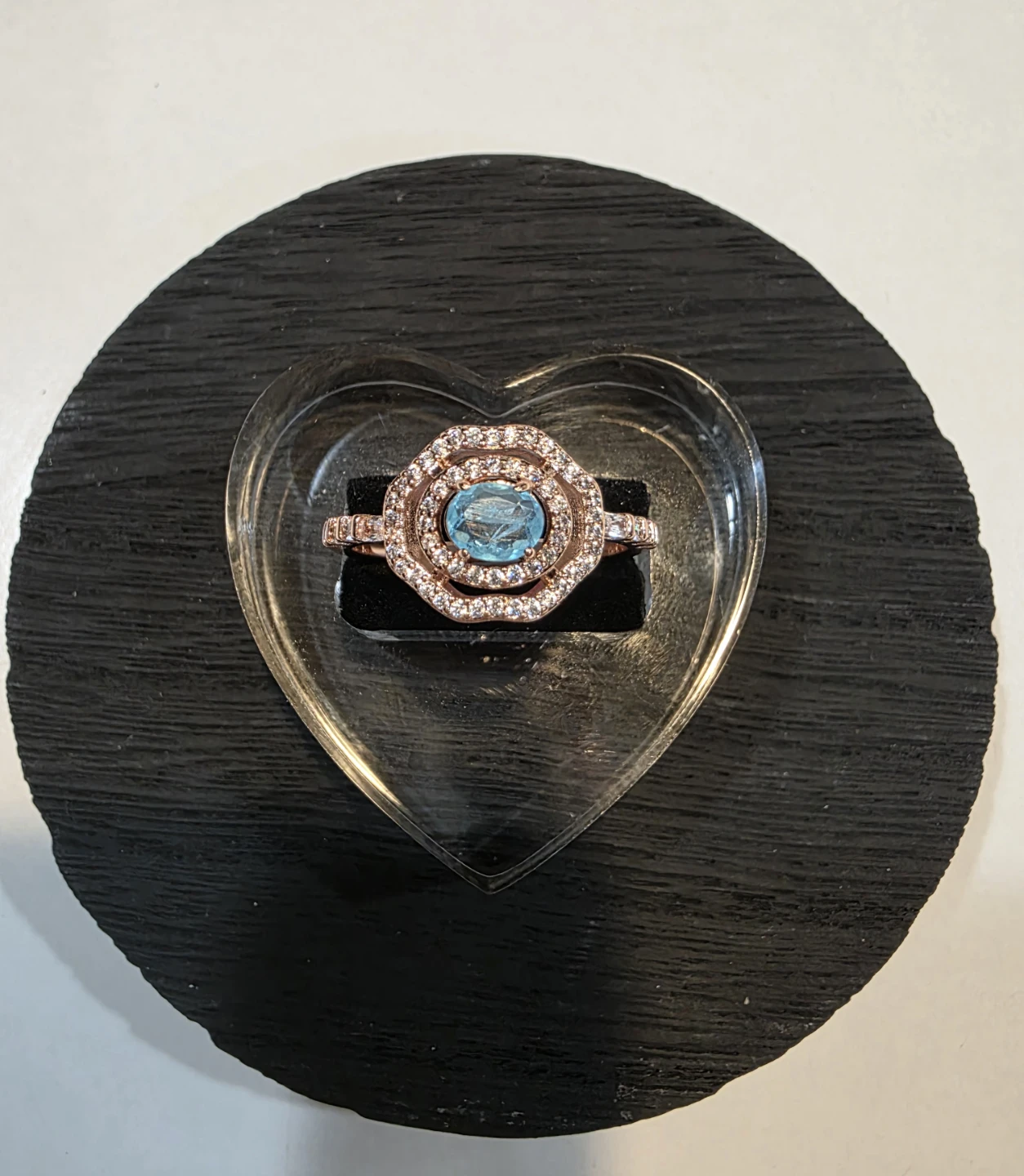 Rose Gold Plating Ring Aquamarine and Quartz