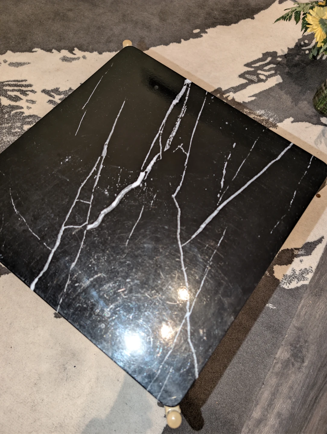 Black Marble Effect End Table with Gold Legs - photo 2