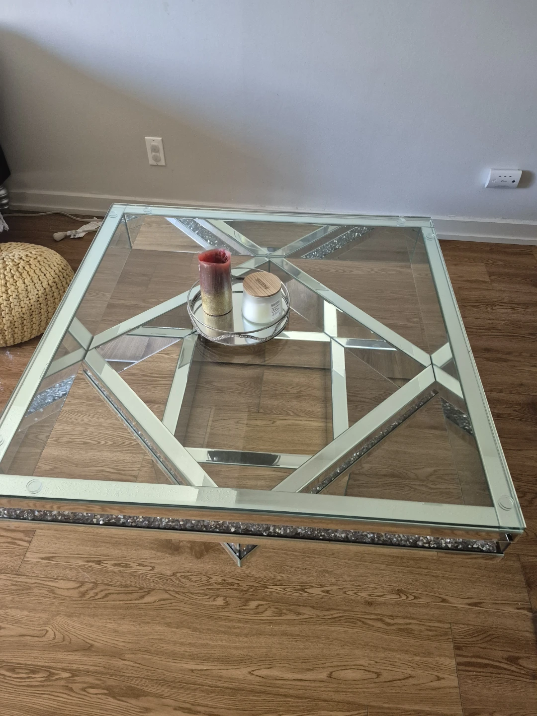 Square Mirrored Coffee Table with Crushed Diamond Accent - photo 2