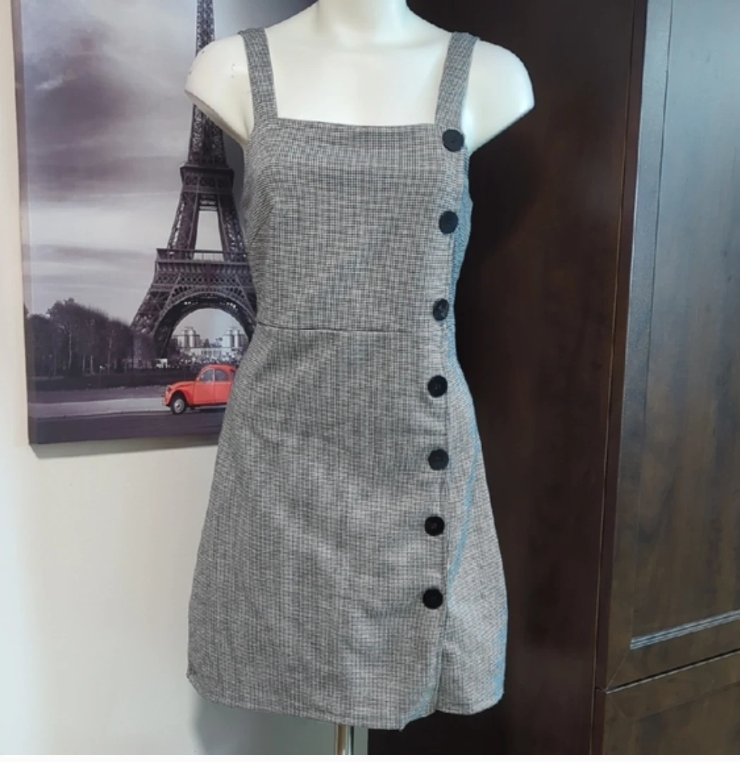 Angie Women's Button Front Pinafore Dress