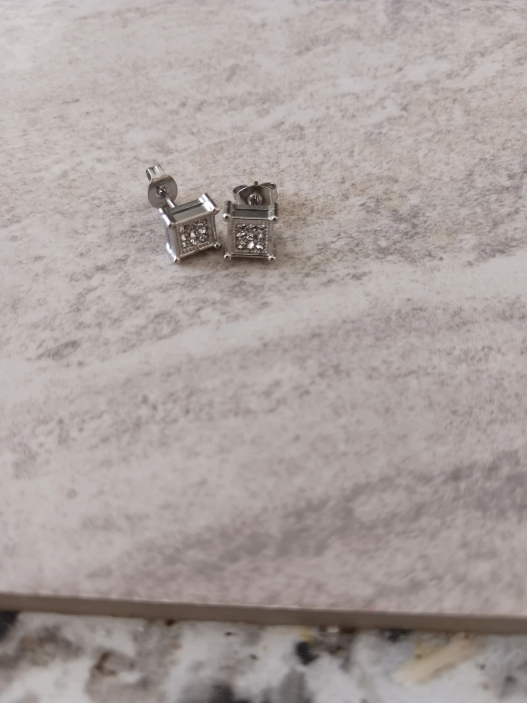 Stainless Steel Square Stud Earrings with Rhinestones