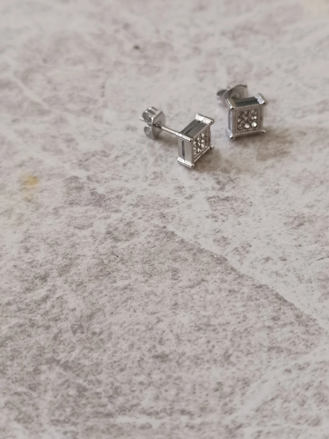 Stainless Steel Square Stud Earrings with Rhinestones - photo 2