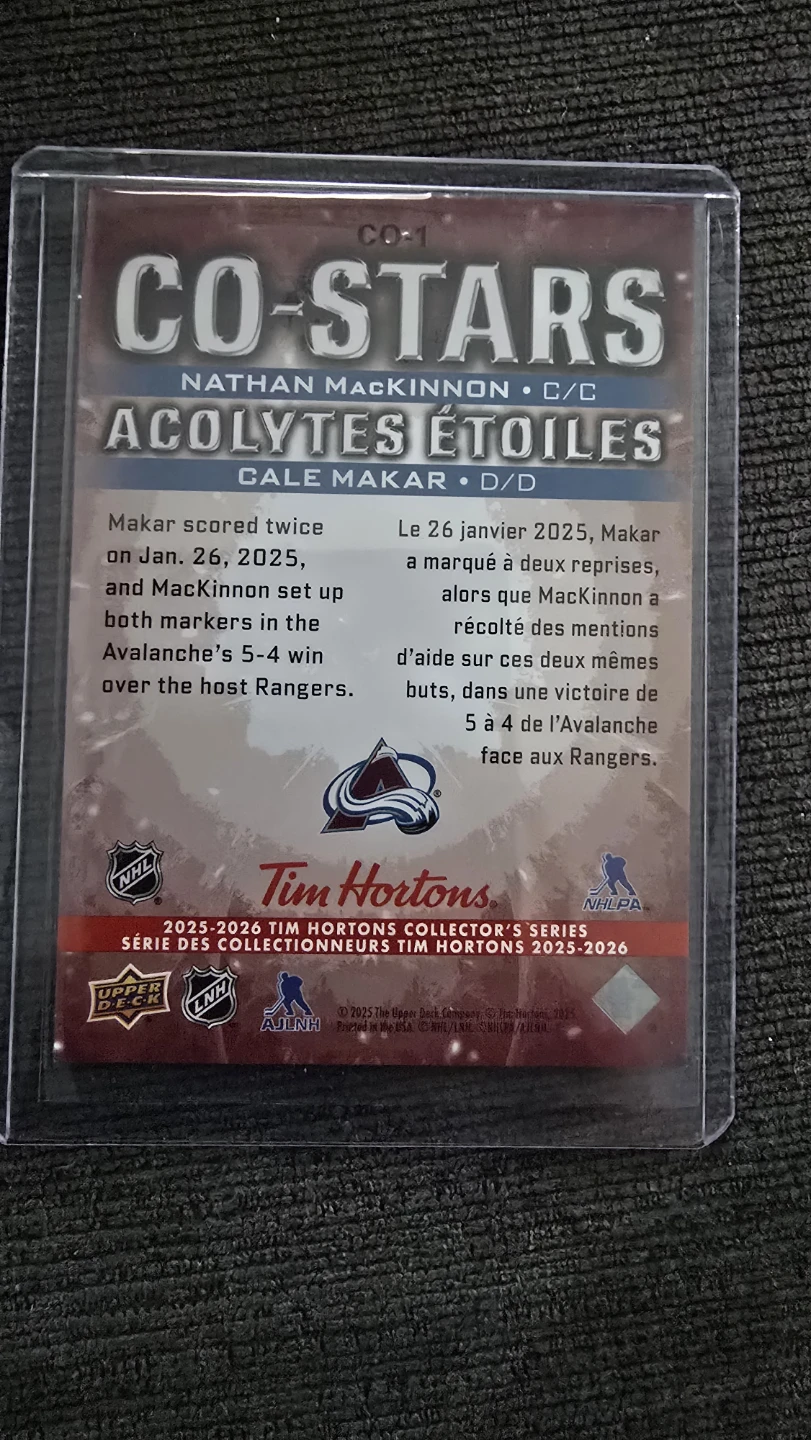 Tim Hortons Cale Makar & Nathan MacKinnon Co-Stars Hockey Card - photo 3