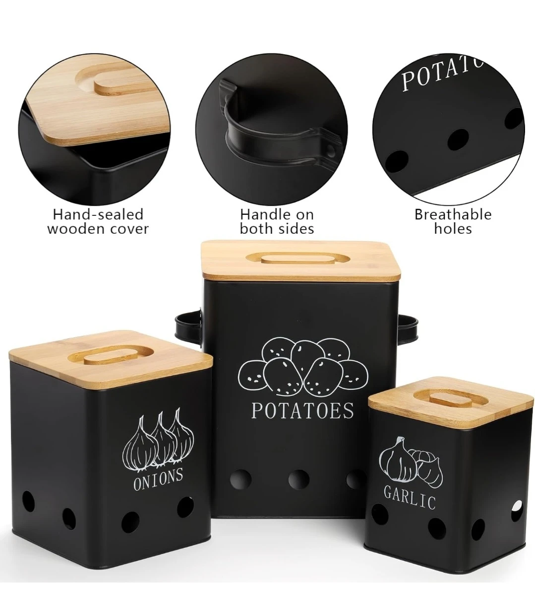 WUWEOT 3 Pack Vegetable Storage Tins, Potato Onion Garlic Sto... - photo 4