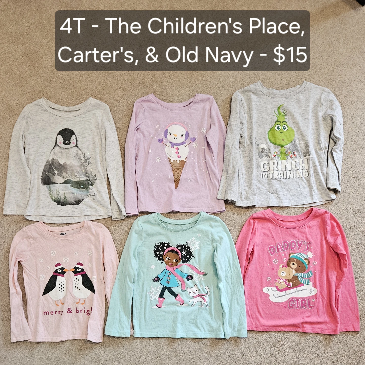 Bundle of 6 Girls' Long-Sleeve Shirts - Size 4T