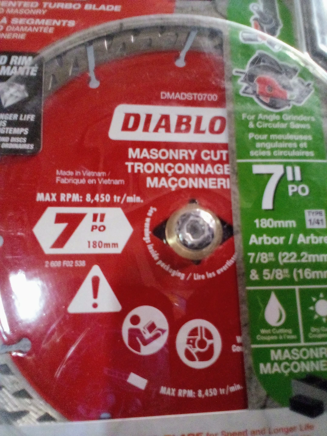 7" DIABLO DIAMOND MASONRY CUTTING EDGE TURBO BLADE 7"
