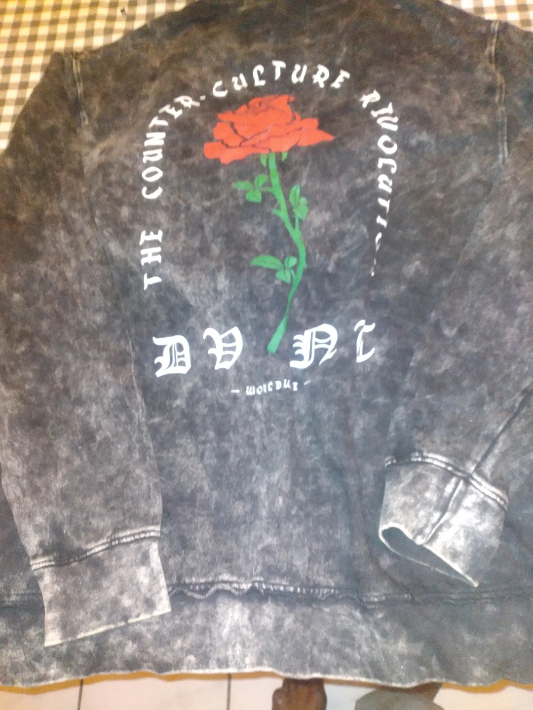 Grey Tie-Dye Sweatshirt with Rose Graphic