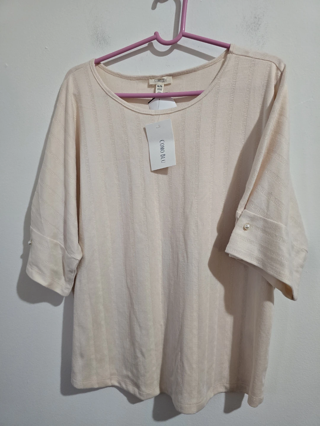 COMO BLU Women's Beige Pearl Sleeve Top Size XL - photo 3
