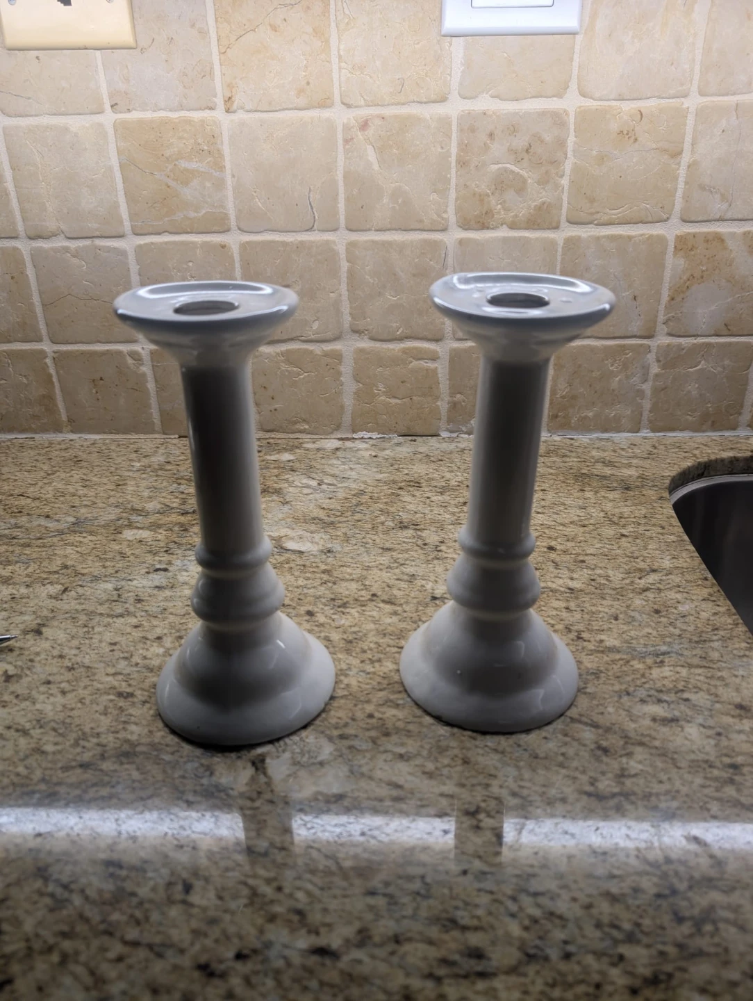 White Ceramic Candlesticks (Set of 2) - photo 3