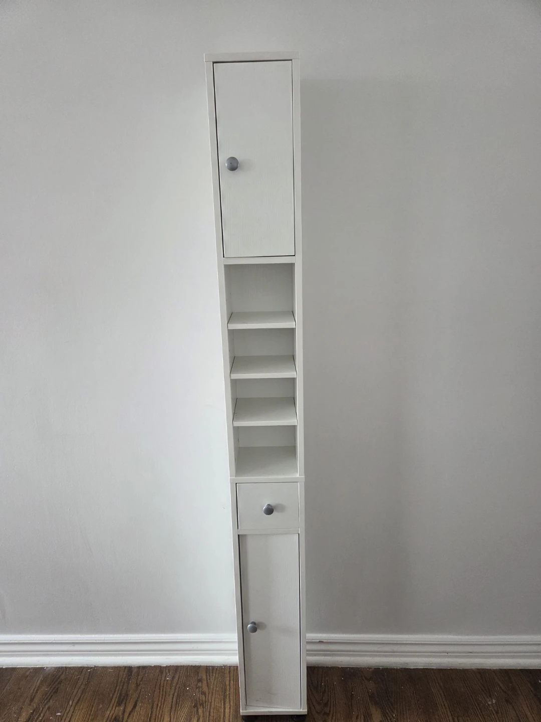 White Narrow Storage Cabinet with Doors and Shelves