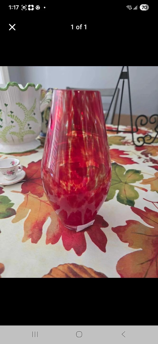 Red and Gold Swirl Glass Vase