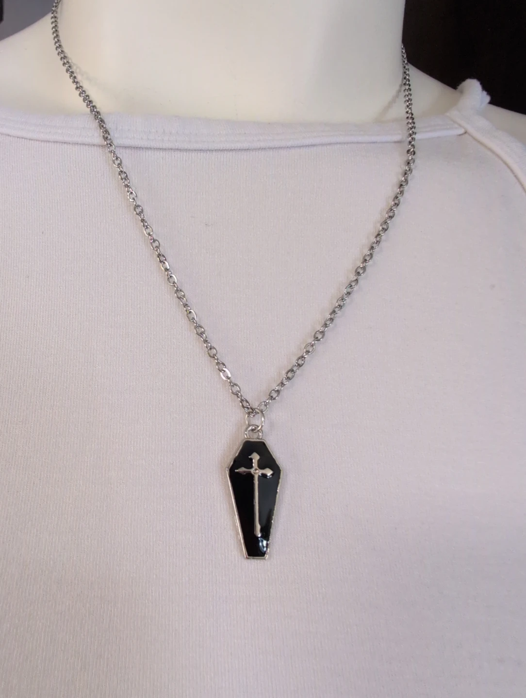 Gothic Coffin Necklace with Cross Pendant
