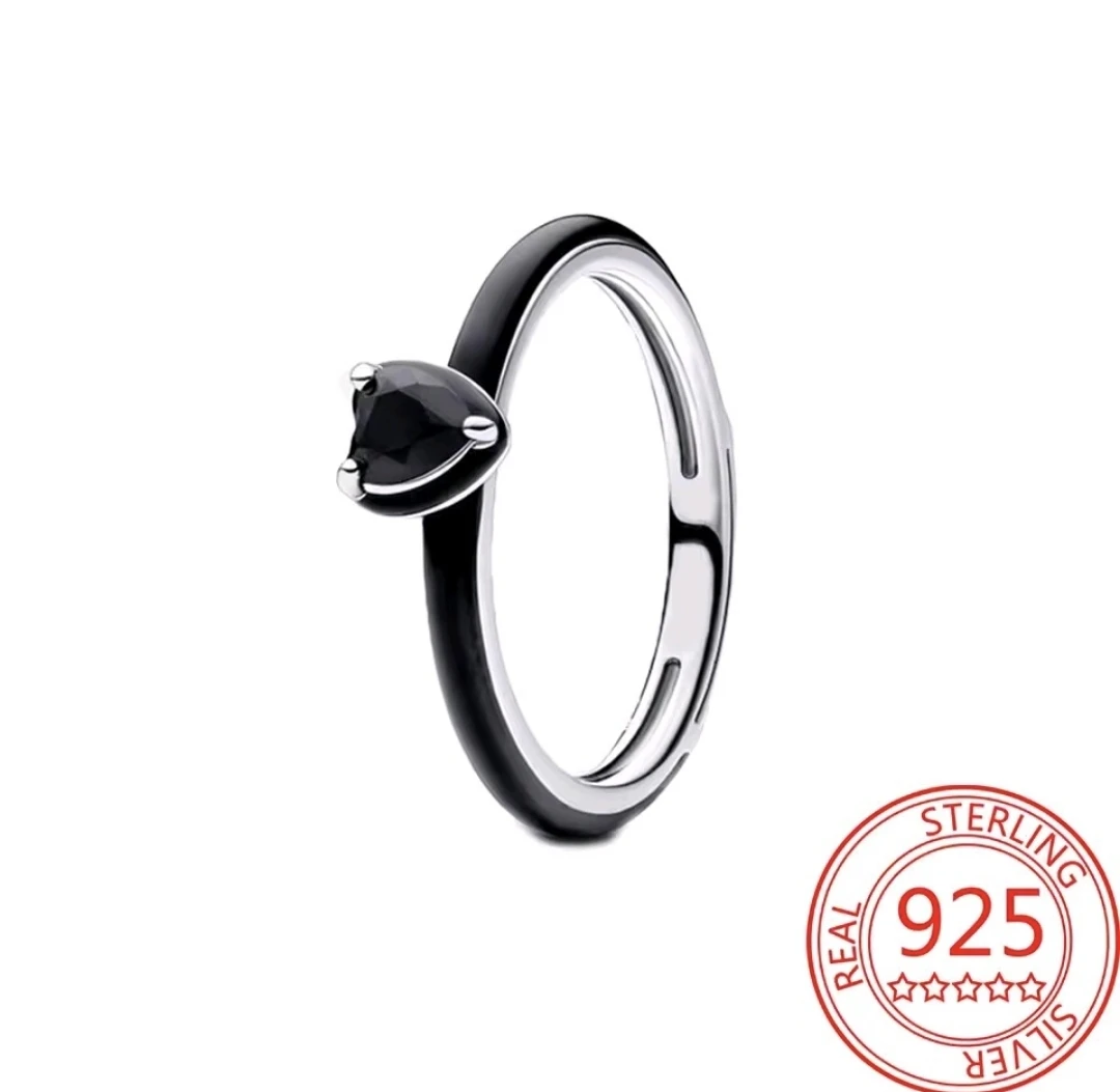 Sterling Silver Rings with Heart Stone BLACK/PINK/BLUE🏆