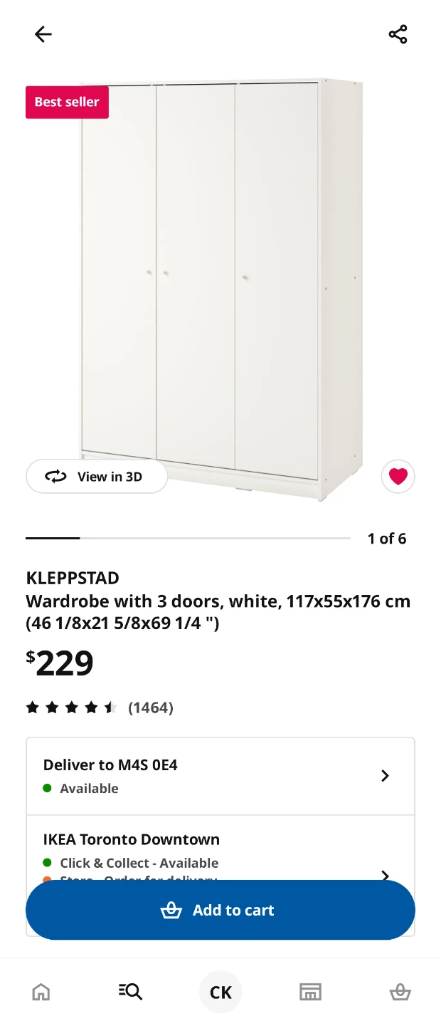 IKEA KLEPPSTAD Wardrobe with 3 doors, white