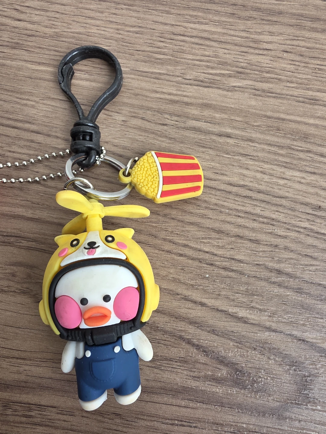 Cute Cartoon Duck Keychain with Popcorn Charm