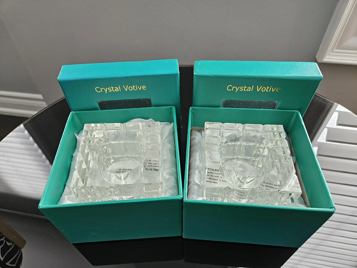 2 Square Crystal Votive Candle Holders - photo 4