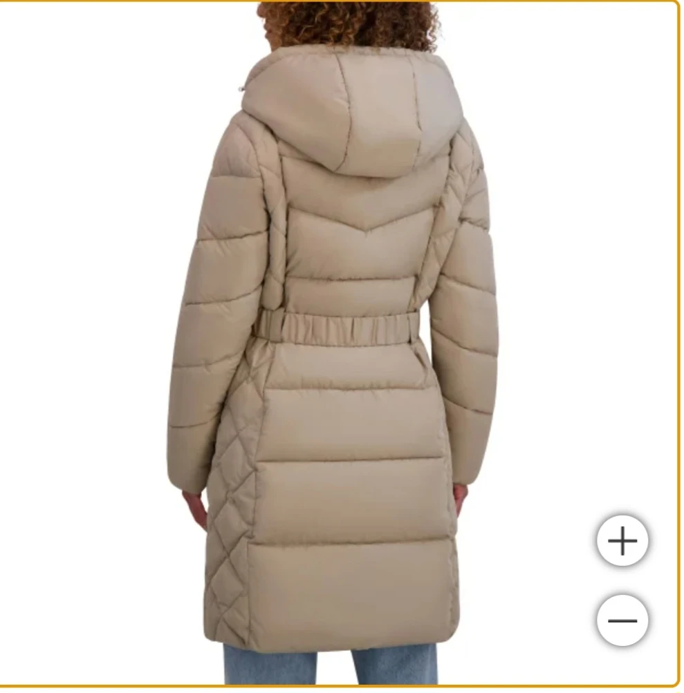 Women's Beige Puffer Coat with Hood and Belt - photo 2