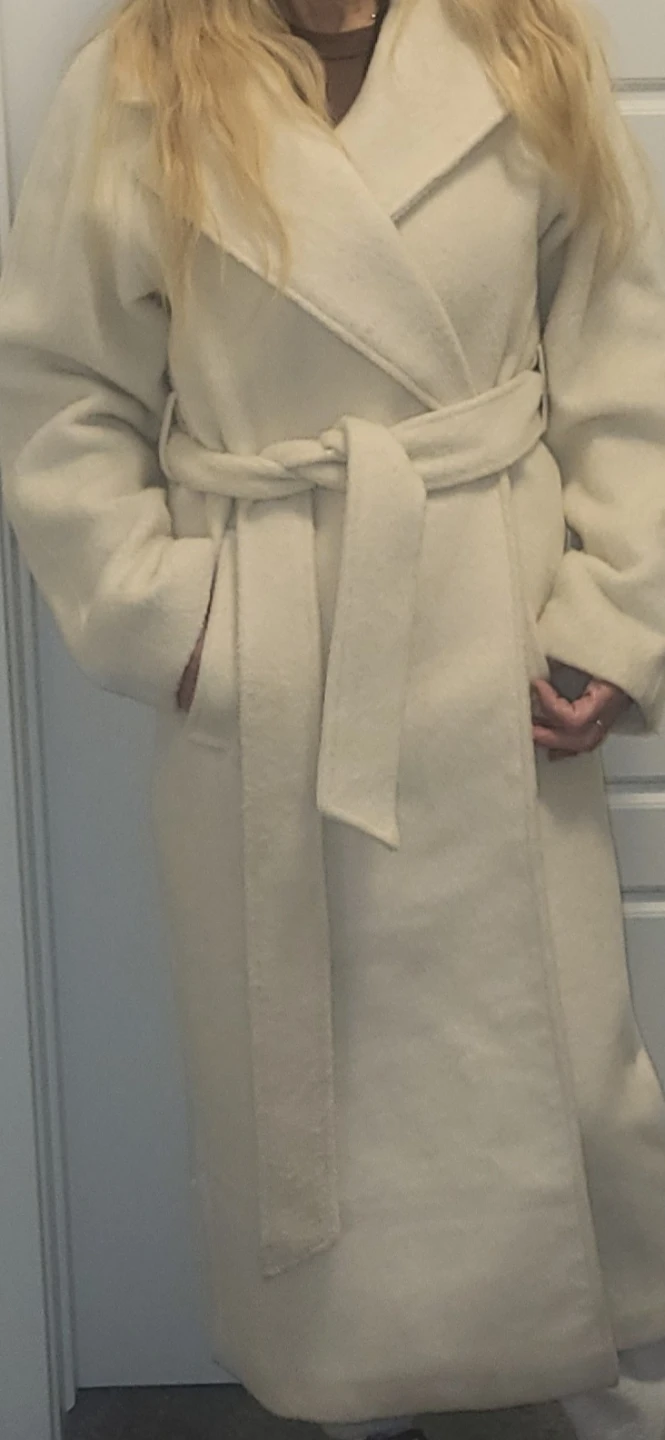 Cream Wool Blend Belted Maxi Coat