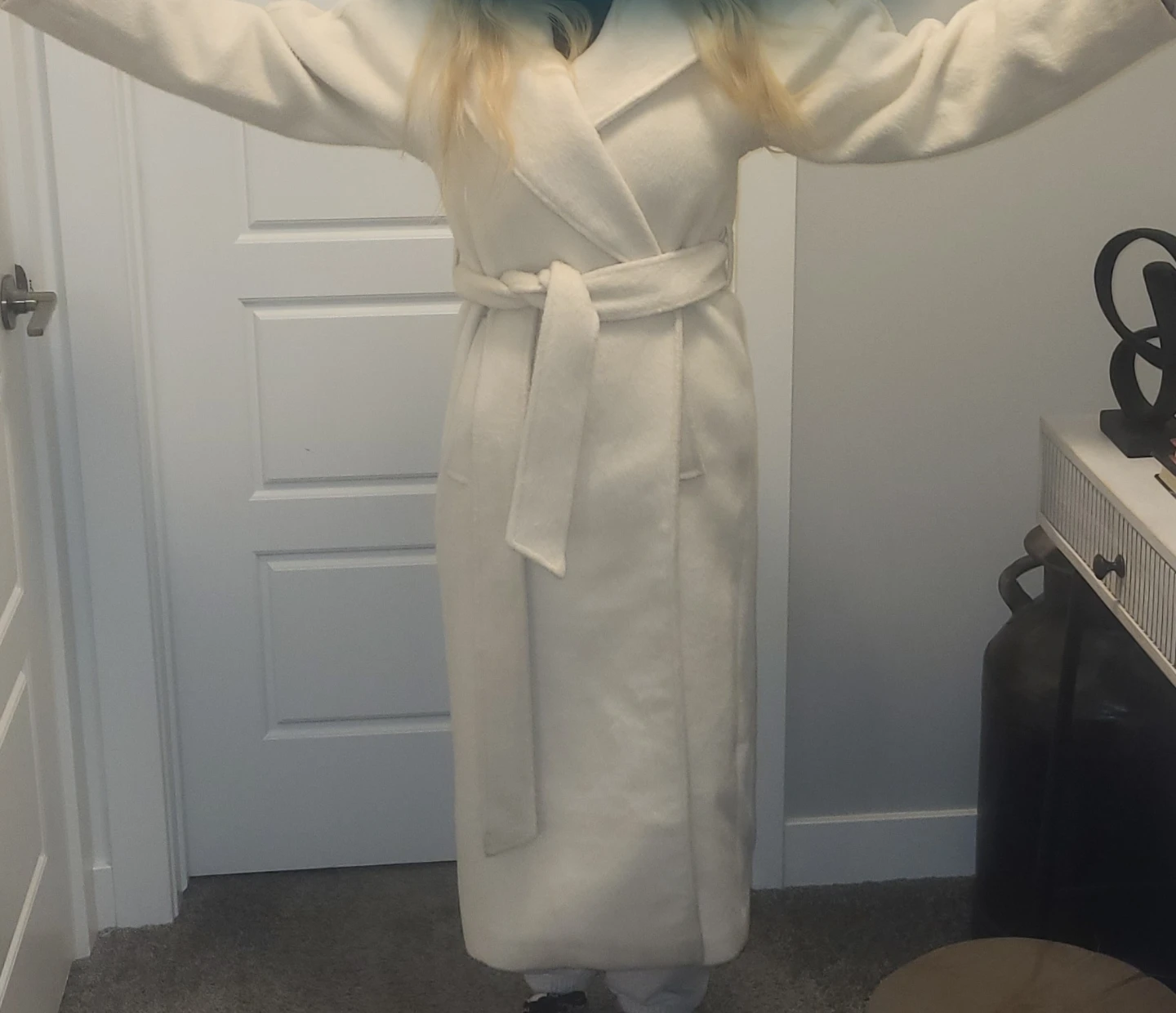 Cream Wool Blend Belted Maxi Coat - photo 2